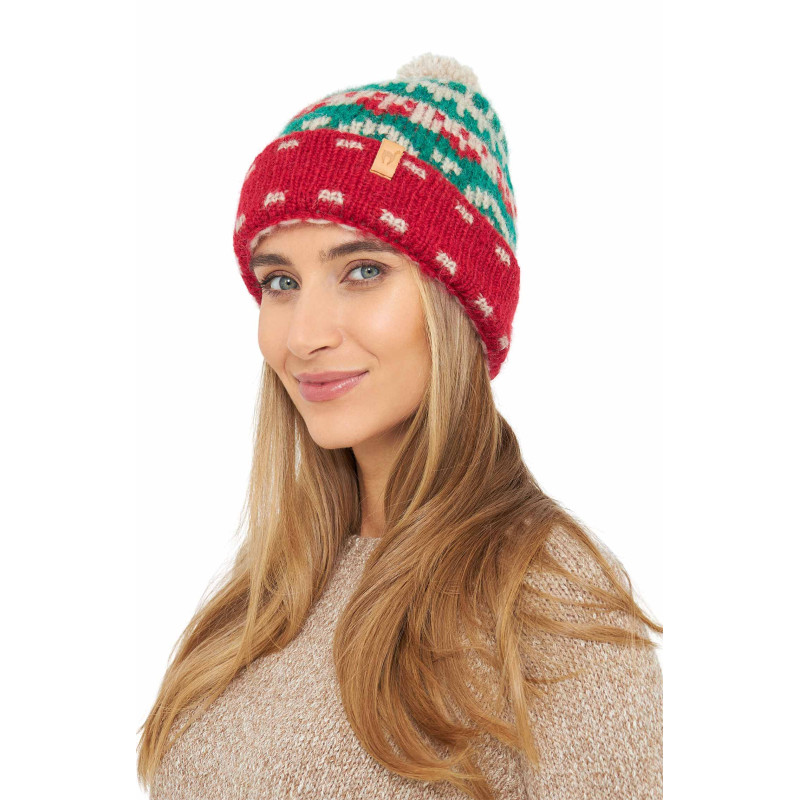 Alpaka Bommel-Mütze NAVIDAD aus Alpaka-Merino-Mix